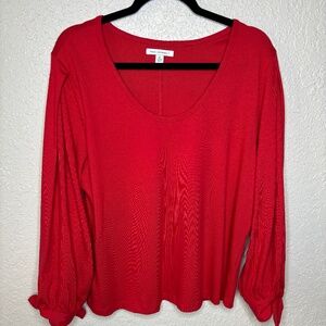 Free Assembly Red Pleated Shoulder Tie Sleeves Casual Top Women's Size XL